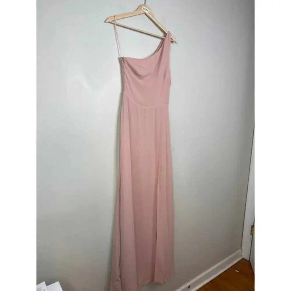 NWT Reformation Evelyn One Shoulder Long Blush Pink Maxi Dress with Front Slit - Picture 3 of 10